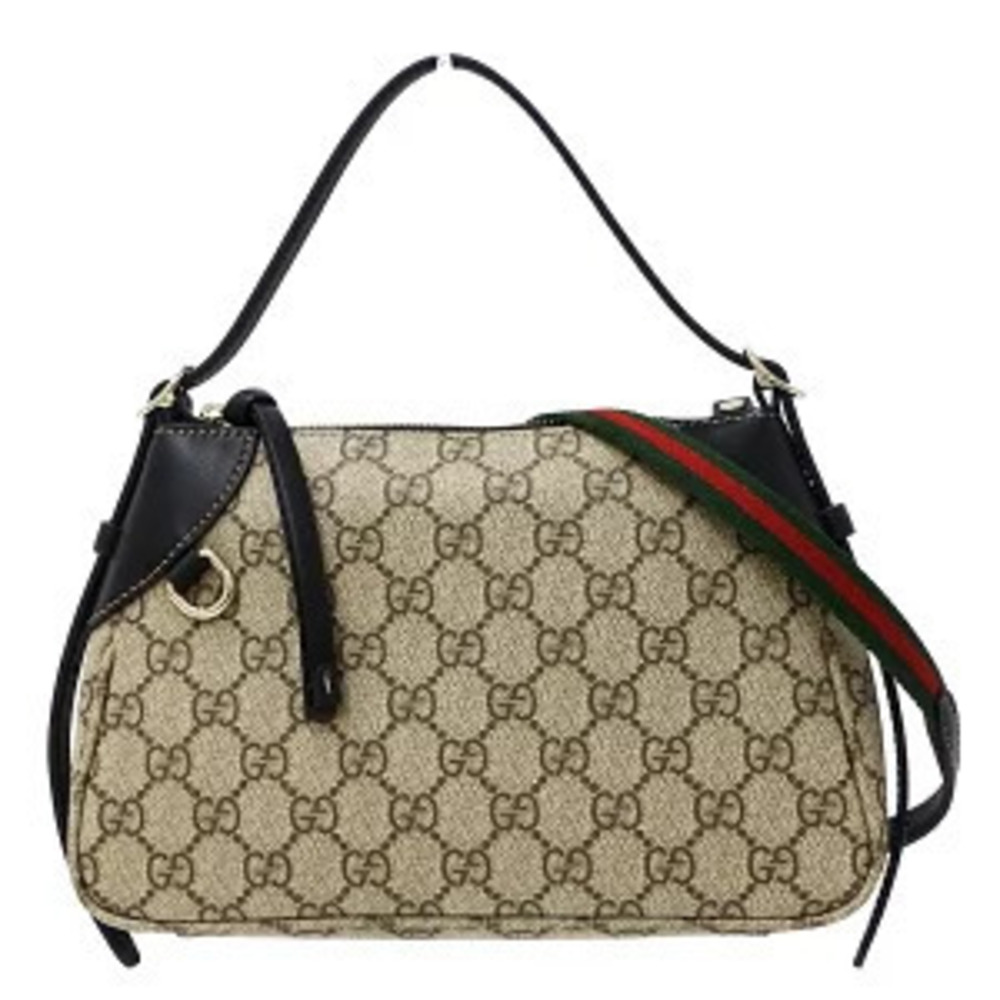 Gucci Bag Handbag Shoulder GG Emblem Beige Black Pouch